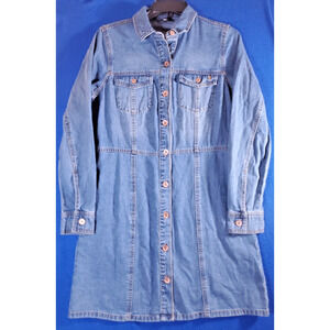 Frye Shirt Dress Women's Small Blue Denim Long Sleeve Button Front Tunic Pockets